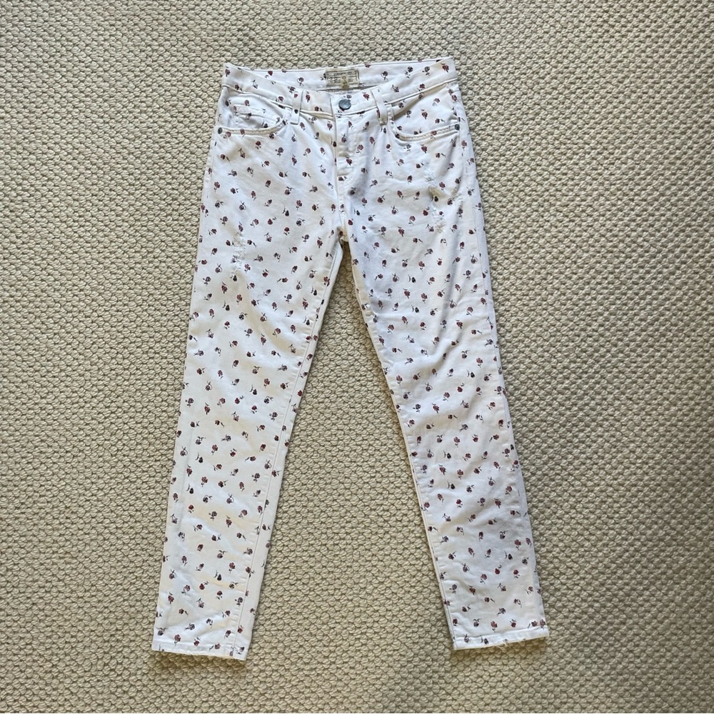 Current/Elliot white distressed jeans with floral pattern